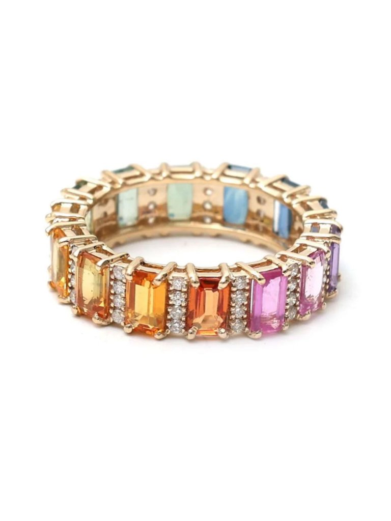 Elegant Multi-Color Sapphire & Diamond 14k (18k Custom) Gold Band Ring